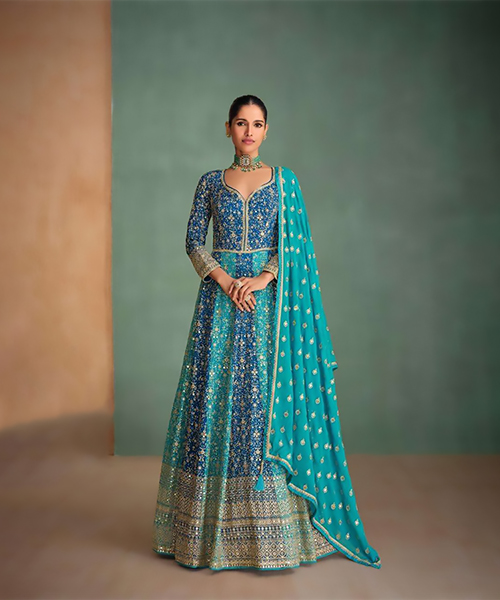 Sky blue & blue Georgette Designer Suit